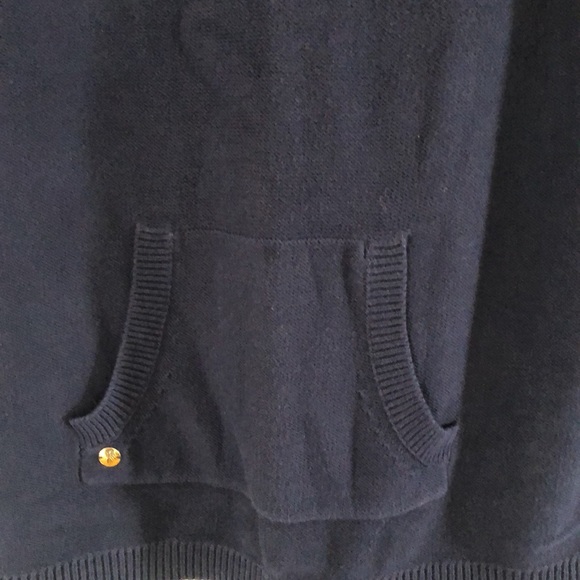 Lilly Pulitzer Navy Hooded V-Neck Cotton Knit Sweater with Kangaroo Pocket Small - Picture 5 of 6